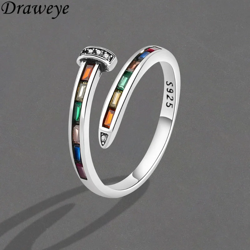

Кольца Draweye из нержавеющей стали для женщин, металлические кольца с радужным цирконием, женские корейские Модные Винтажные Ювелирные изделия в стиле хип-хоп указательного пальца