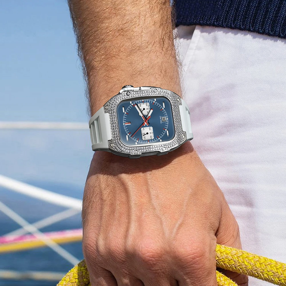 Stainless Steel For Apple Watch Mod Kit 44/45mm Luxury Diamond Inlaid Accessories Fashion Trend Apply toseries 8/7/6/5/4 Box