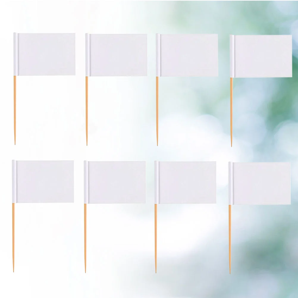 

100 Pcs Mini Blank Flags White FlagsToothpick Pantry Labels Paper Flag Picks Wood Drinks Picks Blank Labels The Sign Cake Picks