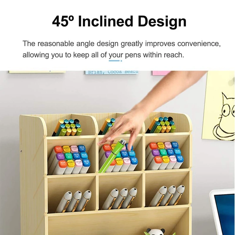 

Wooden Desk Organizer, DIY Pen Holder Storage Box Desktop Stationery Storage Rack, Pan Organizer Caddies