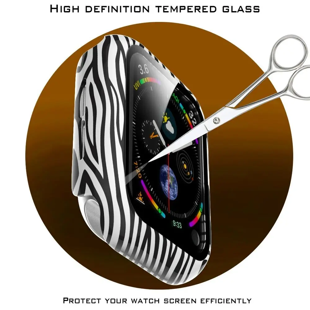 Set Zebra Silicone Band Strap For Apple Watch Series 8 7 6 5 4 3 2 1 + Glass Film PC Case 38mm 42mm 40mm 41mm 41mm 45mm Cover