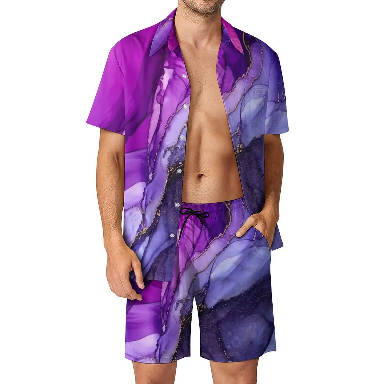 

Радужный Омбре мужские комплекты, абстрактные яркие повседневные шорты, пляжная одежда, комплект рубашек, гавайский Графический костюм, одежда большого размера с коротким рукавом
