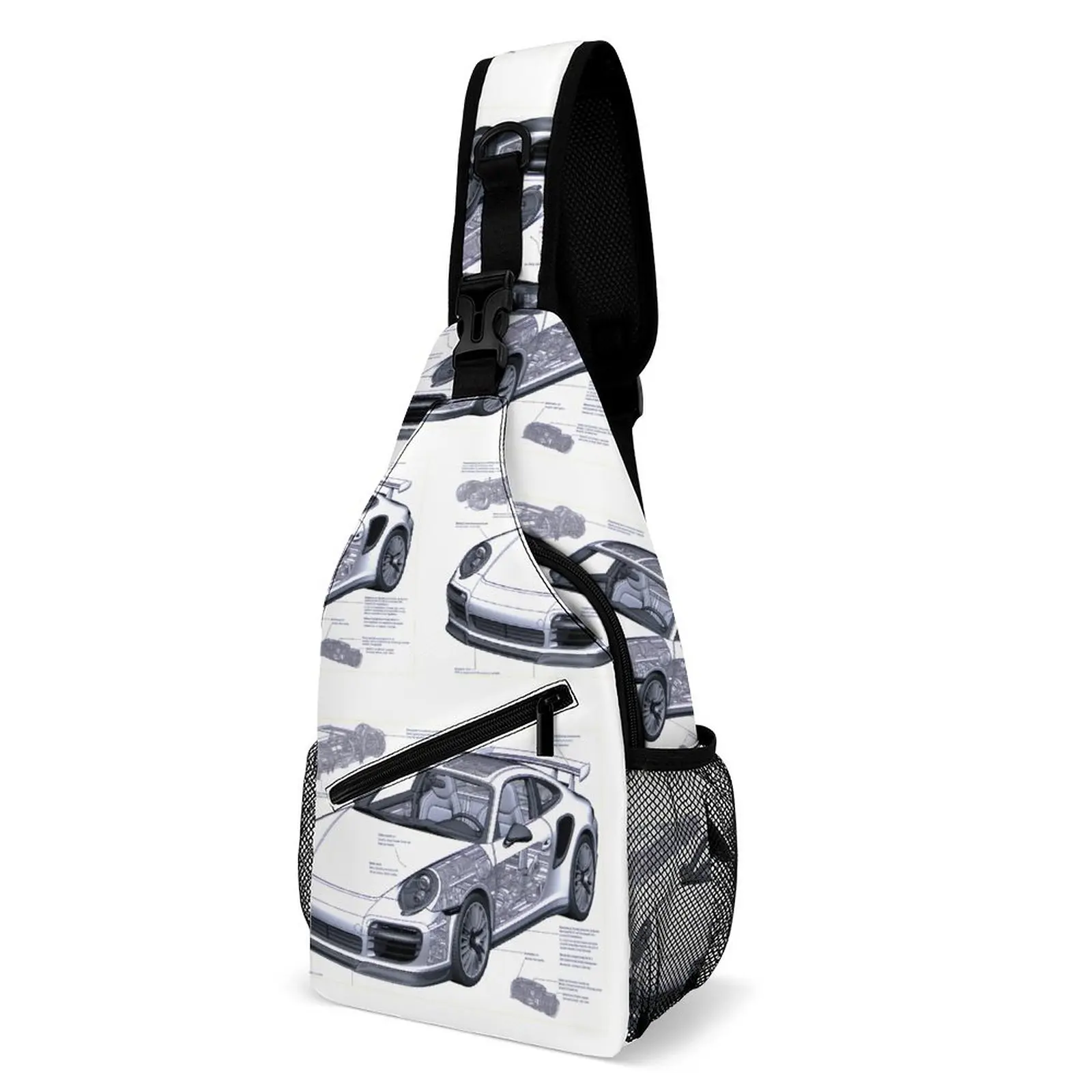 

Classic Sports Car Shoulder Bags Sketch Style Drawings Cute Chest Bag Men Phone Cycling Sling Bag Fishing Print Crossbody Bags