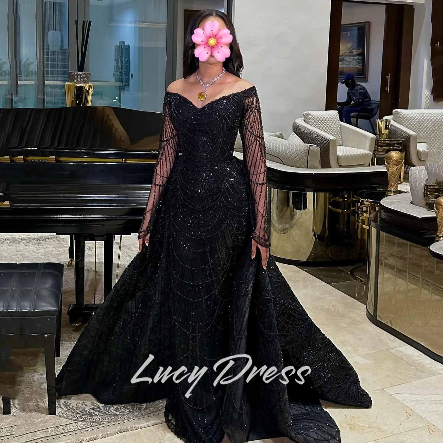 Фото Роскошные вечерние платья Lucy по индивидуальному заказу, женское вечернее платье 2025 года, платье для особых случаев, платья для выпускного вечера из блестящей ткани فساتين سهرة №1