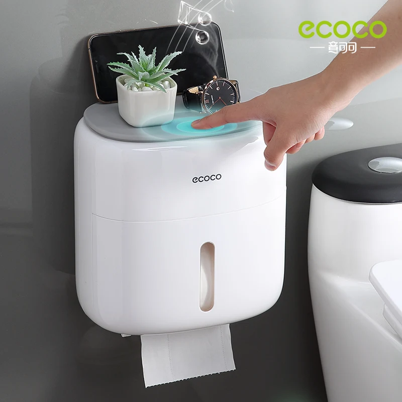 

ECOCO Waterproof Wall Mount Toilet Paper Holder Shelf Toilet Paper Tray Roll Paper Tube Storage Box Creative TrayTissue Box Home