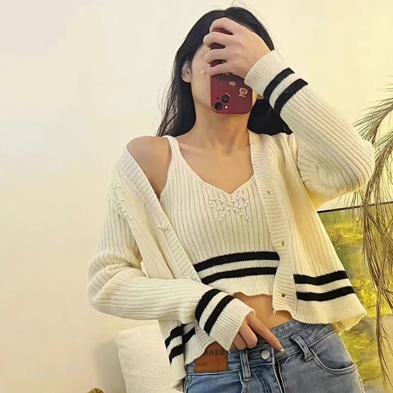 Женский свитер без рукавов с жемчужным бантом и v-образным вырезом жилет +