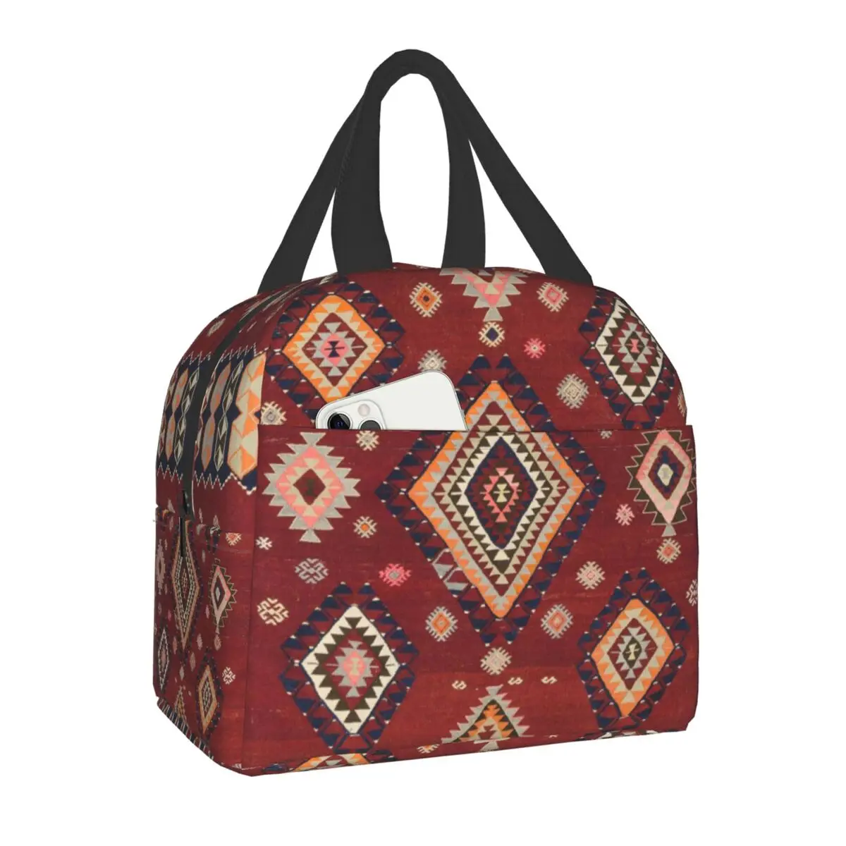 

Vintage Persian Tribal Kilim Rug Print Lunch Bag Thermal Cooler Insulated Bohemian Geometric Ethnic Lunch Box for Womne Kids