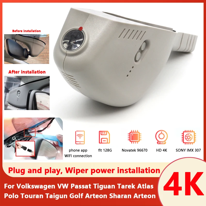 New!UHD 4K Hidden Car DVR Wifi Dash Cam For Volkswagen VW Passat Tiguan Tarek Atlas Polo Touran Taigun Golf Arteon Sharan Arteon