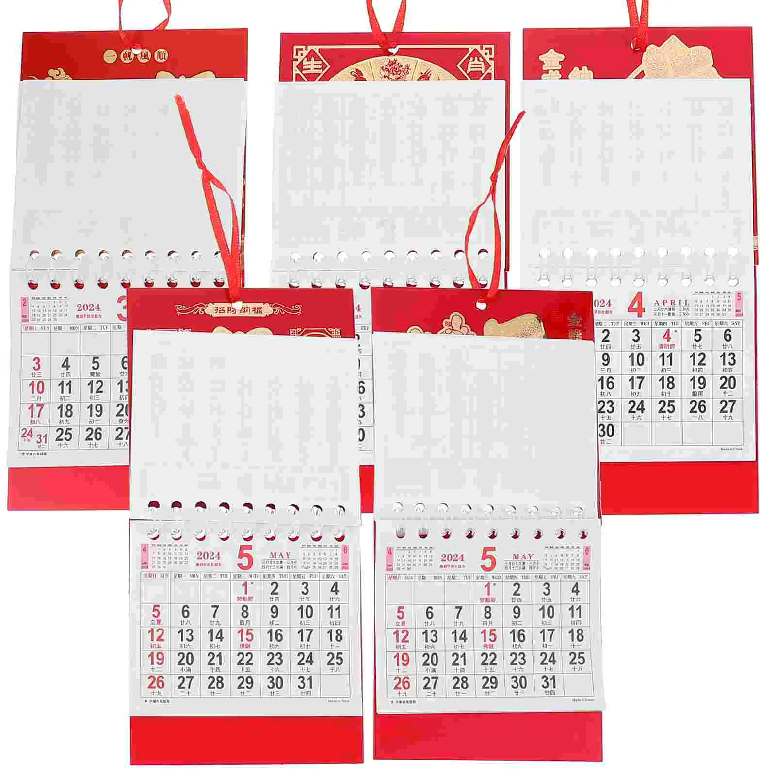 

5Pcs Wall Lunar Calendar Chinese Style Lunar Calendar Office Wall Calendar Tear Off Hanging Calendar