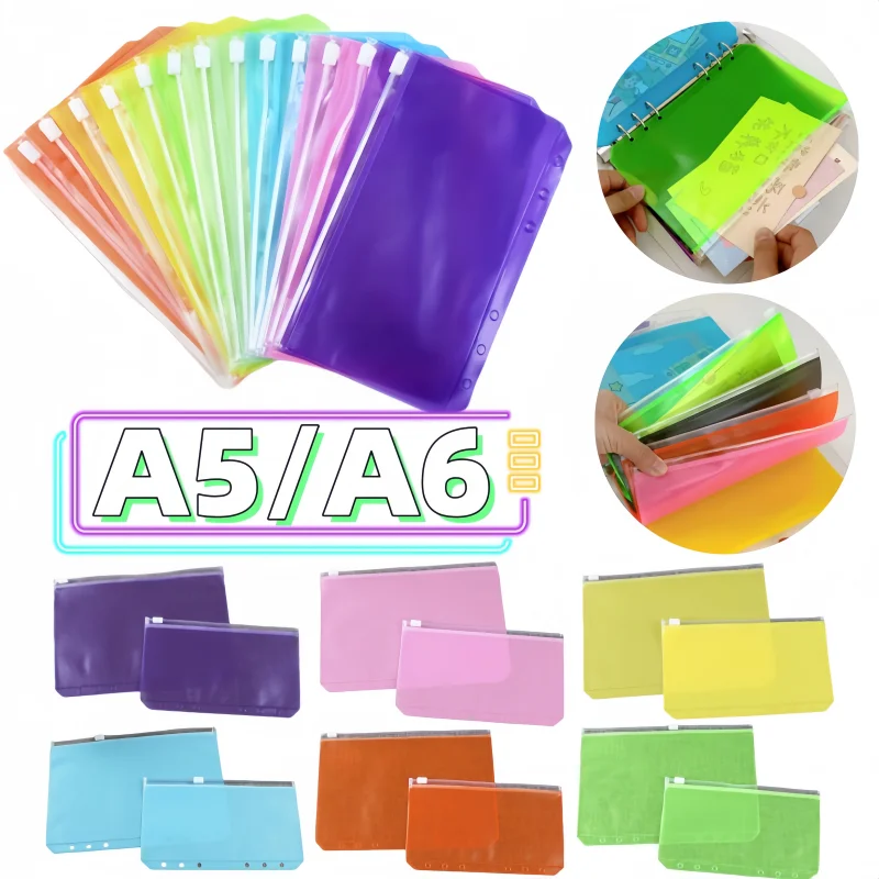 A5/A6 карман для переплета с 6 отверстиями папка на молнии водонепроницаемая ПВХ