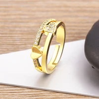 nidin hollow out romantic heart rings for women girls gold plated irregular finger cz open adjustable ring party jewelry gift