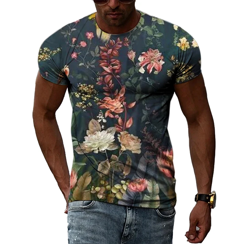 

Men'S Summer Beautiful Flower 3d Printed Pattern T-Shirt Casual Fashion Comfortable Refreshing Trend O Collar Top Jumper
