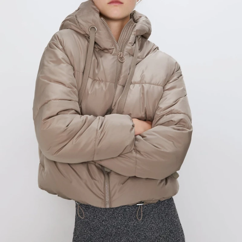 Thicken Casual Puffer Jacket Cotton Padded Winter Hooded Parkas Women Warm Down Jackets Coats Female Short Solid Color Overcoat