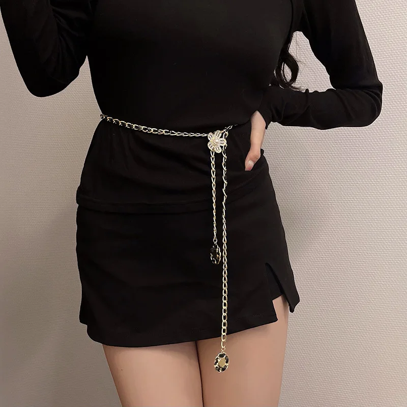 

2022 New Metal Flower Waist Chain Ladies With Skirt Jeans Summer Versatile Decorative Dress Lengthened Chain Thin Belt