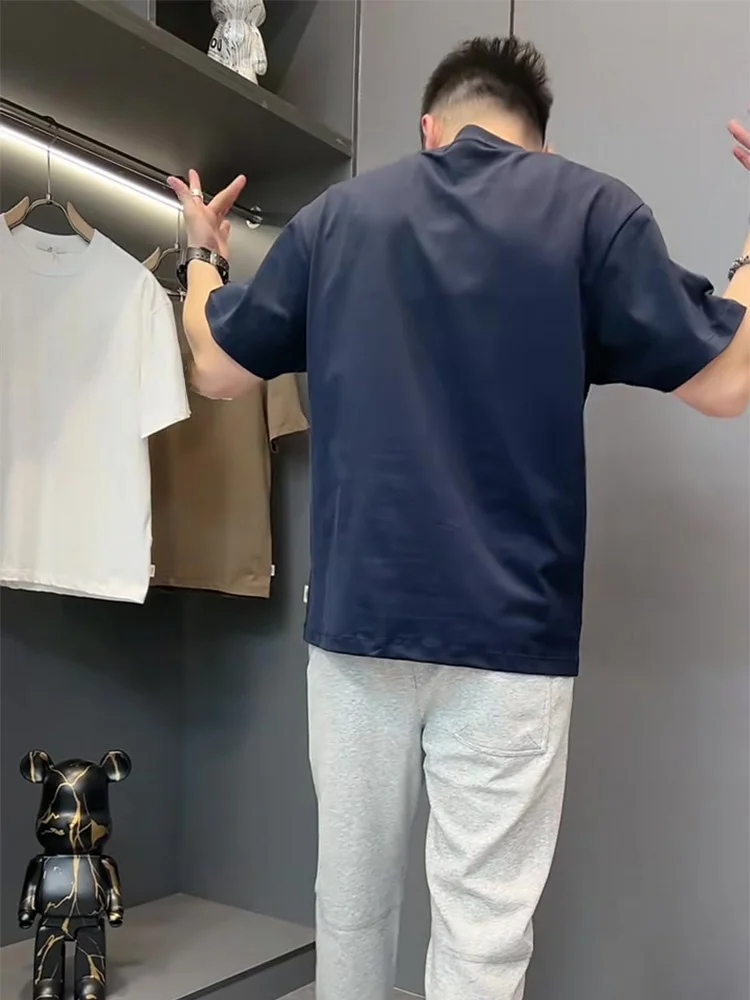 American Sle Trendy Letters Print round Neck Short sleeve T-shirt 2024 Summer New Men's Youth All-Match Ruan Handsome Half ...