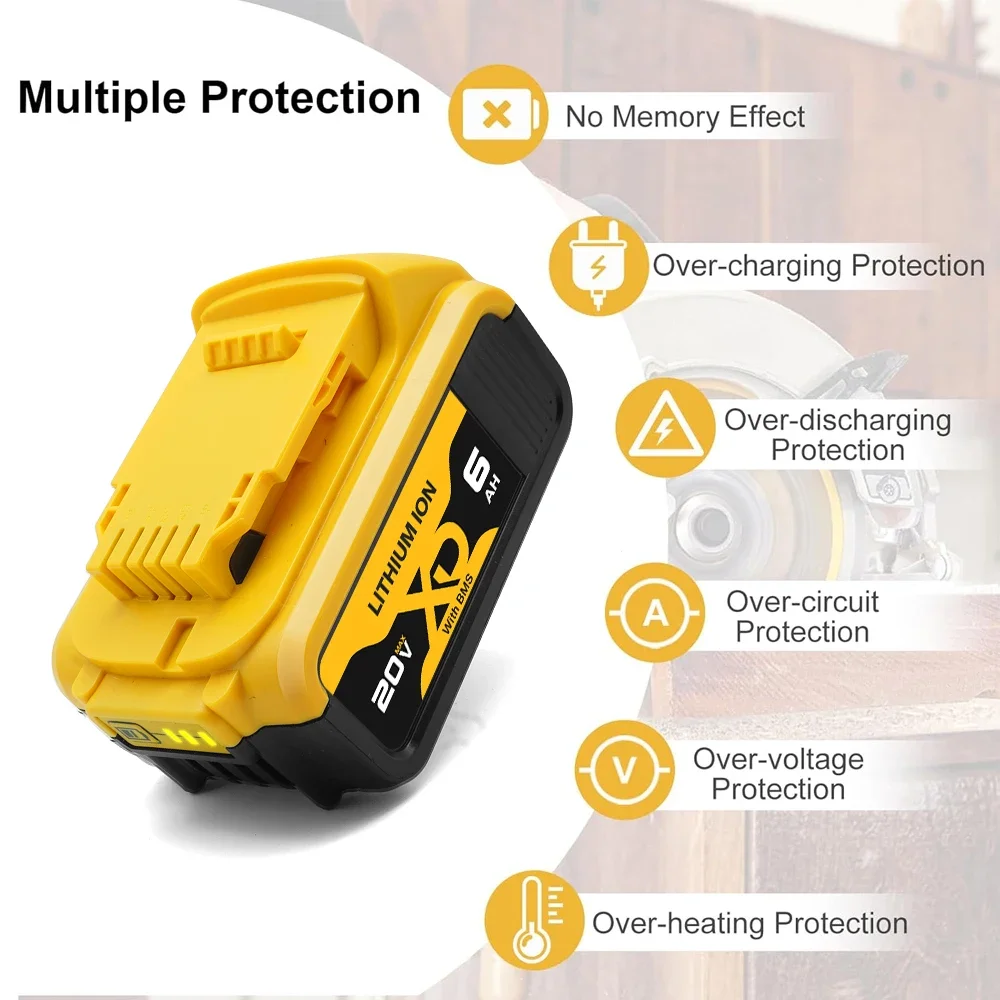 Новый сменный литиевый аккумулятор DCB200 20 В 4 Ач/6 Ач/12 Ач для Dewalt 18 DCB180 DCB181 DCB182 DCB184