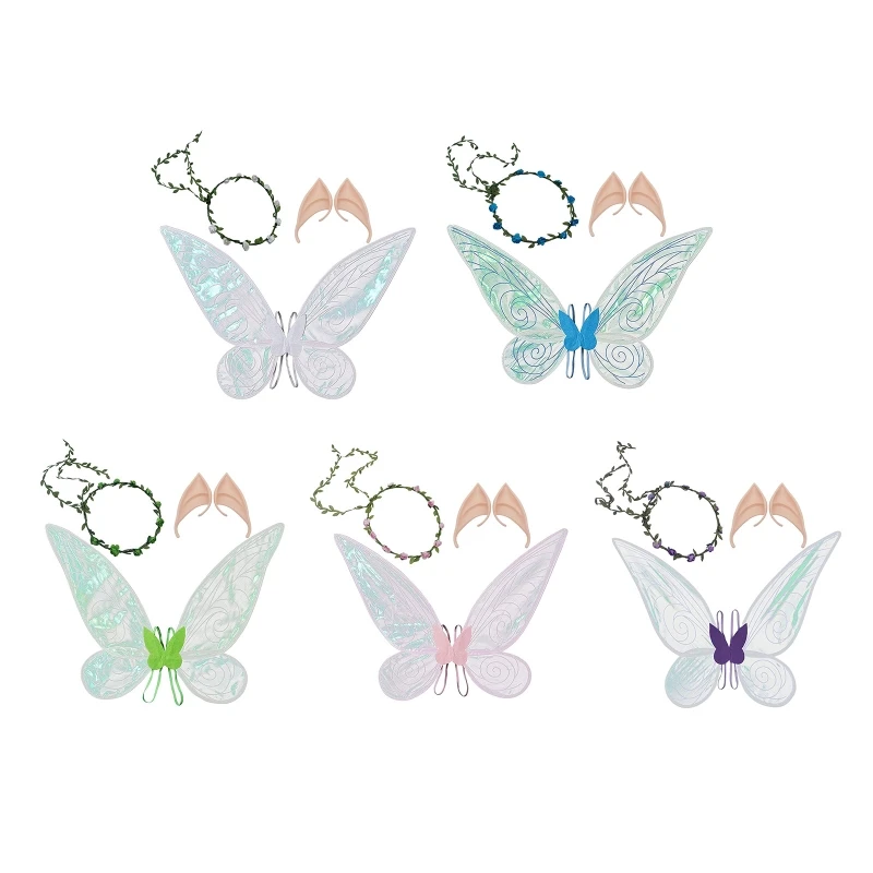 

L5YD крылья бабочки и Феи Цветочная Корона Elf Ears Принцесса Косплей Костюм Хэллоуин