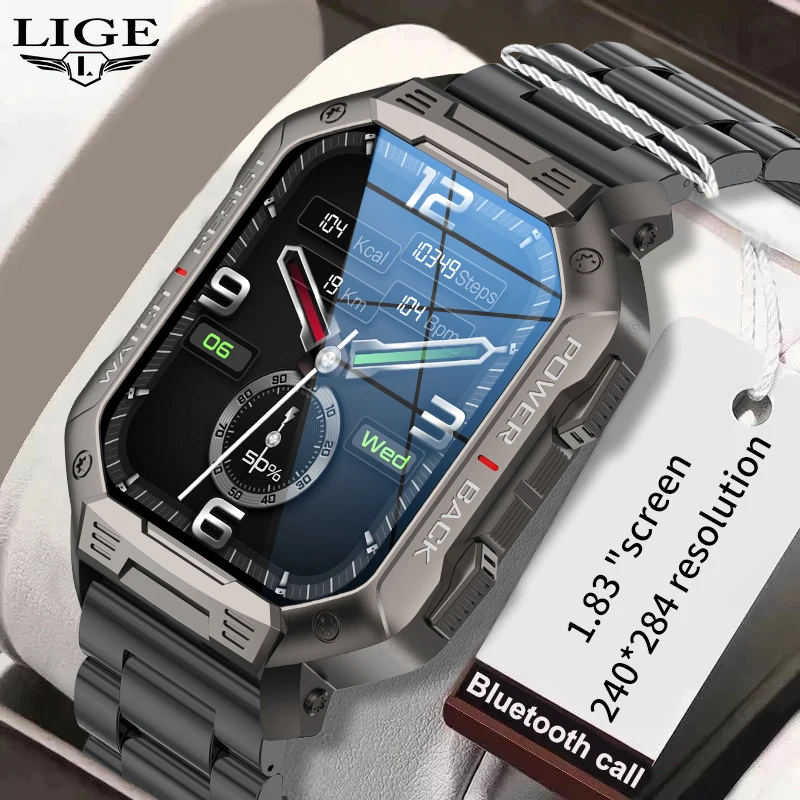 

LIGE Smart Watch Men 400mAh Large Battery Waterproof Bluetooth Call Watches Sports Fitness Heart Rate Monitoring Smartwatch Men