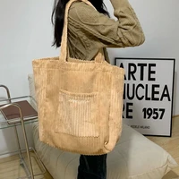 women shoulder bags 2022 corduroy tote bags girl shopper fashion casual large capacity retro simple embroidered letters handbags