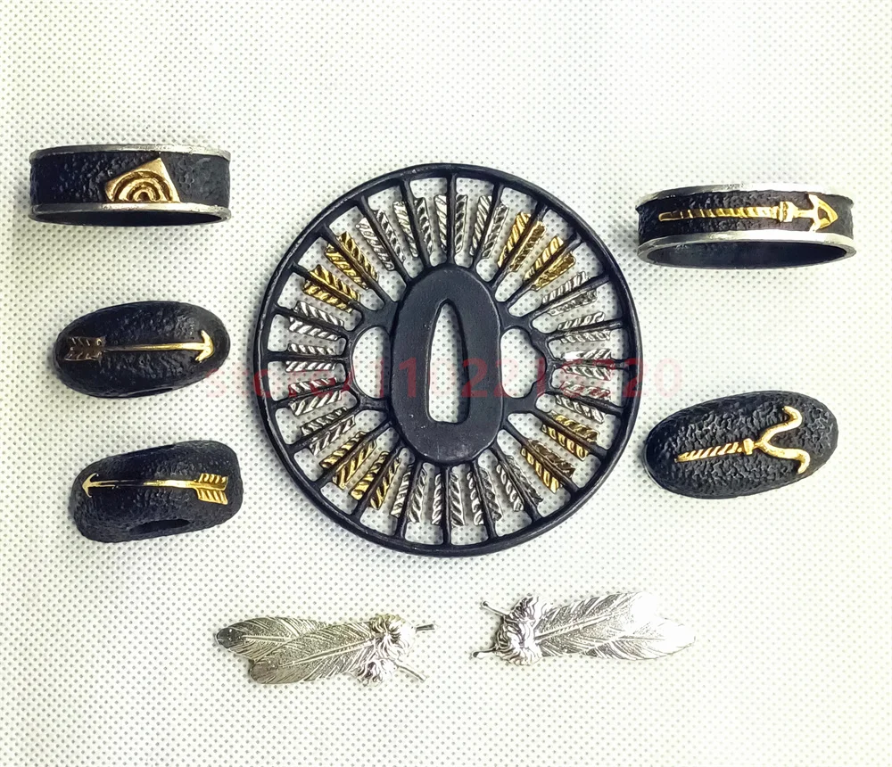 Набор латунного золота и серебряного покрытия Tsuba Koiguchi Kurigata Koijiri Fuchi Kashira Menuki For Real