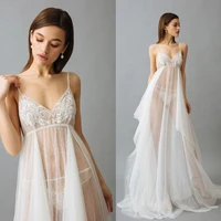 gorgeous white soft lace bridal robe nightgowns appliques sleeveless wedding pajamas sleepwear backless bridal boudoir dress