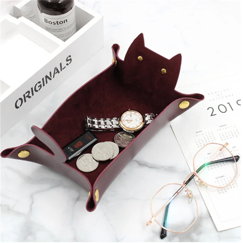 Портативный кожаный лоток для хранения ключей в форме кошки настольный макияжа и