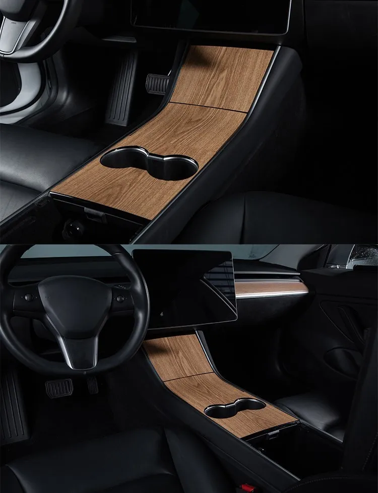 

Car Central Control Black / Wood Grain Patch Film Panel Protective Stickers For Tesla Model 3 Y Accessories Interior Styling