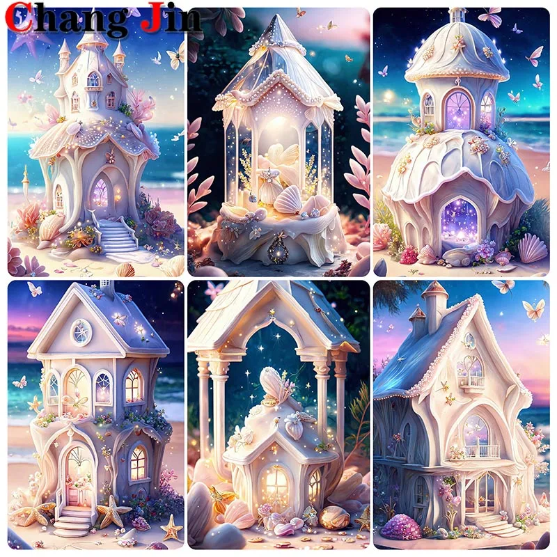 

5D Diy Diamond Painting Dream Beach Shell Castle Cross Stitch Diamond Art Fantasy Landscap Embroidery Mosaic Home Decor Gifts