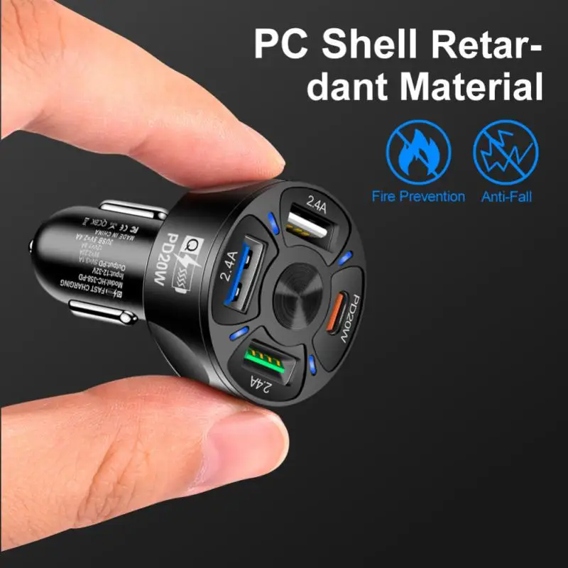 

4-port Pd Protocol Vehicle Charging Pd20w Cigarette Lighter Plug Fast Charging One Driven Four Car Charger Universal