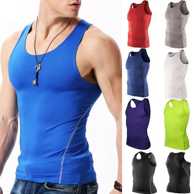 

Men Sleeveless Tank Top Solid Color Workout Muscle Stretch Tees Summer Quick Drying Breathable Vest T-Shirt Gym Clothing