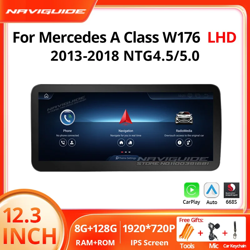 NAVIGUIDE 12 3 дюйма Android 13 для Mercedes A CLA GLA W176 C117 X156 Автомобильный мультимедийный плеер WIFI