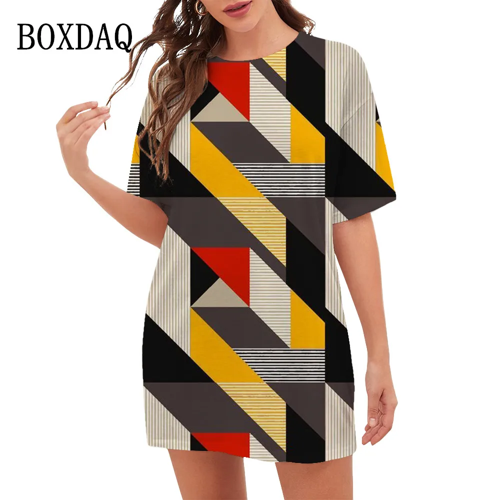 

New Women Trend Three-Dimensional Geometry Graph Dresses For 2023 Summer Oversized Short Sleeve Dress Loose Fashion Clothing