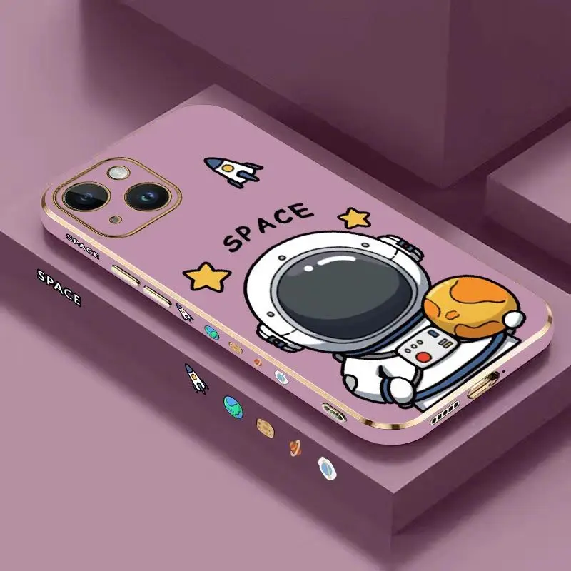 Fat Astronaut Luxury Plating Phone Case For iPhone 14 13 12 11 Plus Pro Max Mini X XR XS SE2020 8 7 6 6S Plus Cover