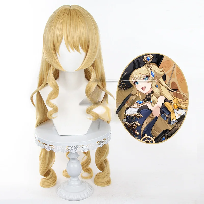 Парик для косплея Genshin Impact Фонтейн Navia из синтетических волос длинные волнистые
