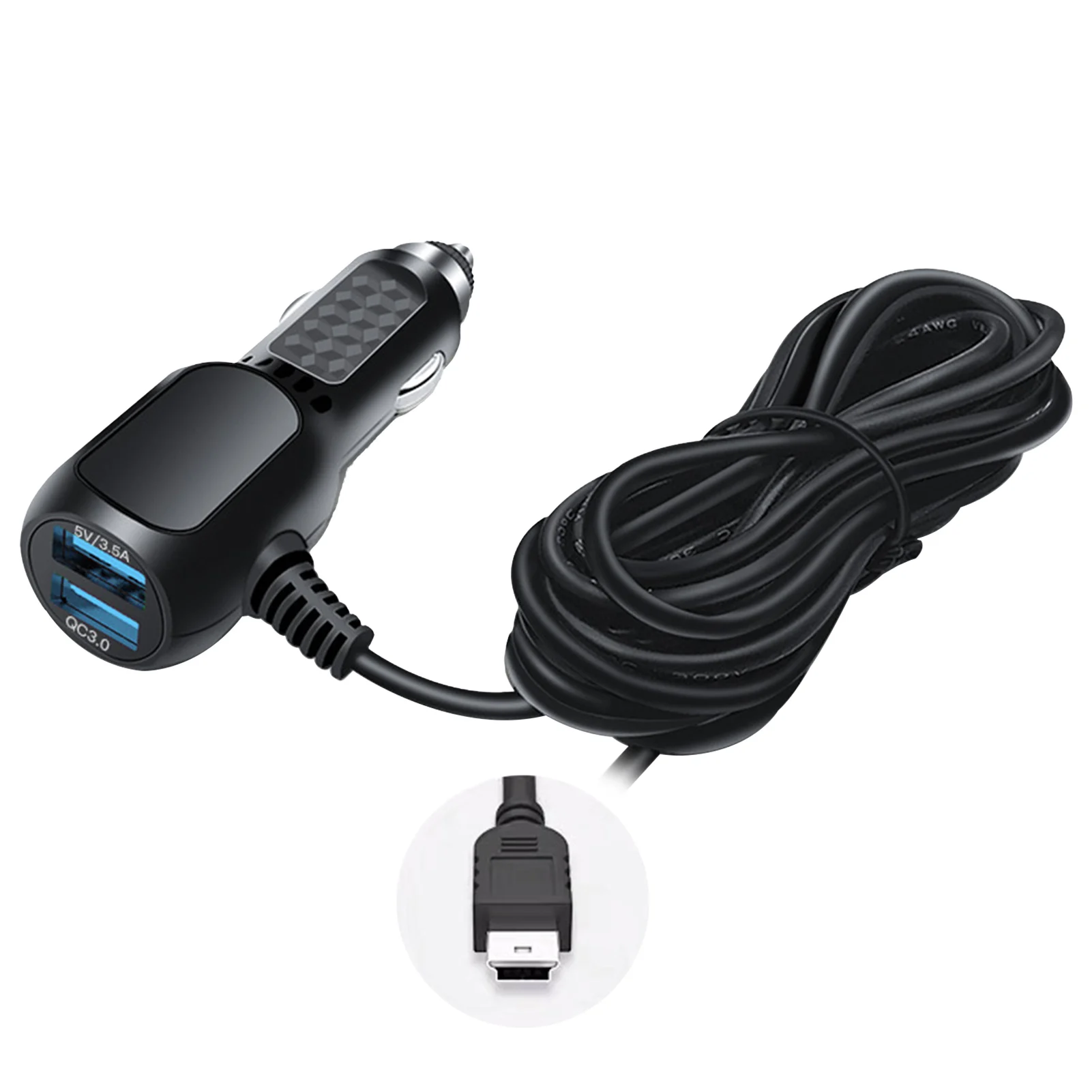 

Car Charger Multi Protection Truck Dual USB Port 12V-24V Accessories Dash Cam Portable Mini Micro Cable DVR Durable 3.5m