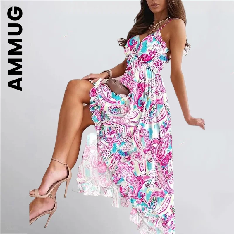 Новинка богемное платье Ammug на бретелях-спагетти стильные вечерние платья