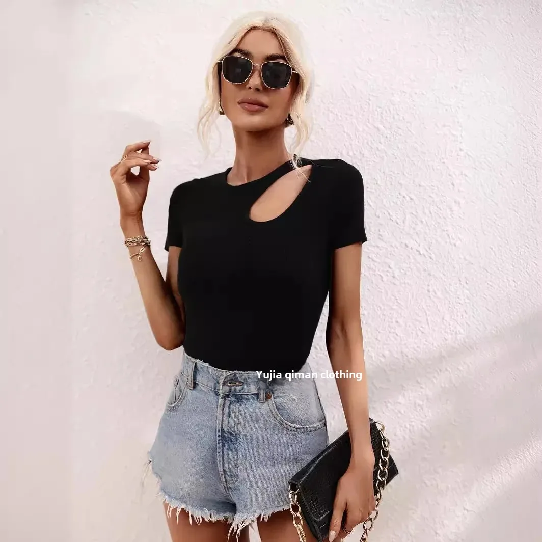 Весна-лето 2023 новый однотонный свободный вязаный топ Amazon для женщин модный