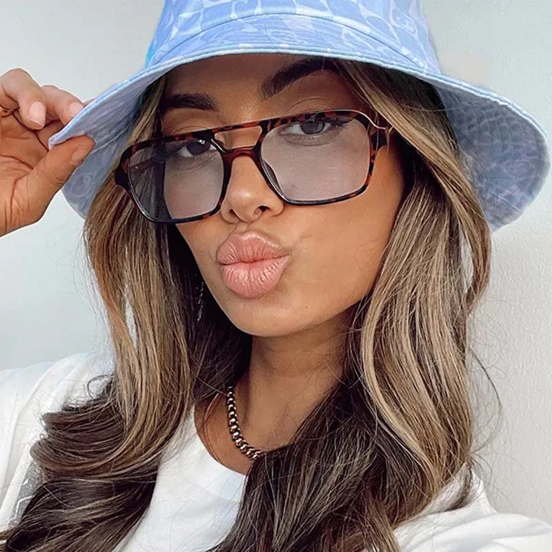

Retro Double Bridges Women Sunglasses 2022 Fashion Brand Designer Eyewear Trending Hollow Leopard Blue Sun Glasses Men Shades