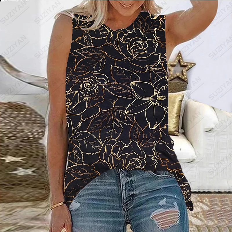 

Women's Summer Sleeveless Loose Relaxed Round Neck Pullover Top Daily Hot Sale 3D Printing New Hawaiian Original Style Large