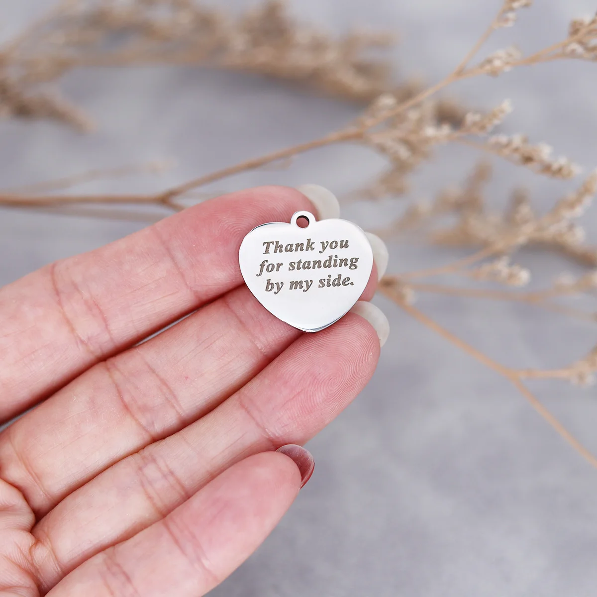 

3Pcs/lot Thank You For Standing By My Side Laser Engraved Heart-shaped Stainless Steel Charm For Necklace Pendant Jewelry Making