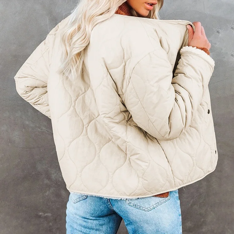 Women O-Neck Wear on Both Sides Zipper Parkas Autumn Winter Loose Leisure Jackets Simple Solid Colors Casual Commute Warm Coats