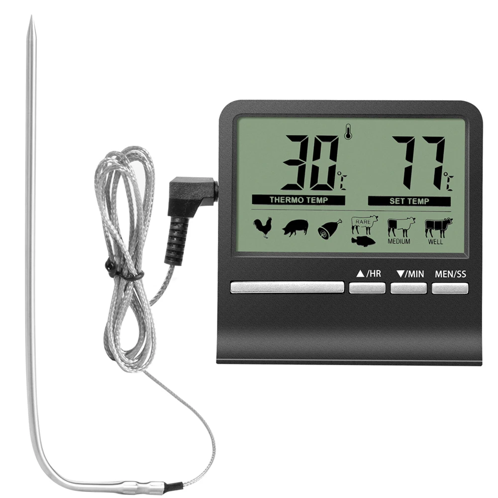 

Digital Kitchen Thermometer LCD Display Long Probe for Grill Oven Food Meat Cooking Alarm Timer Measuring Tools