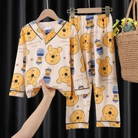 winnie the pooh spring and autumn boys girls pajamas set long sleeved trousers cute cartoon big childrens homeclothes 3 12t
