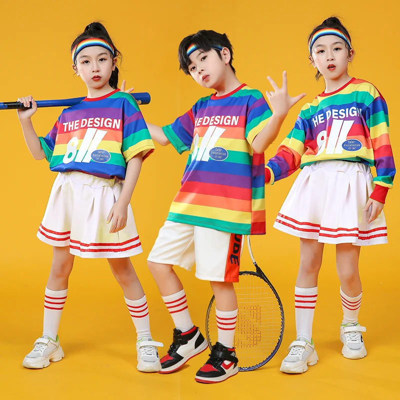 

Kids Jazz Dance Wear Costumes for Girls Hiphop Stage Performance Cheerleader Team Rave Outfit Dancing Top Skirt/Pant Set