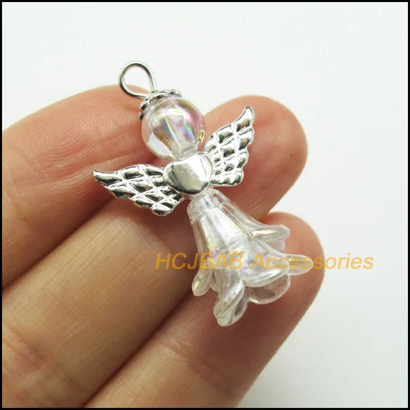 Модные посеребренные белые акриловые подвески в виде цветка, ангела, 10 шт., 22x34 мм
