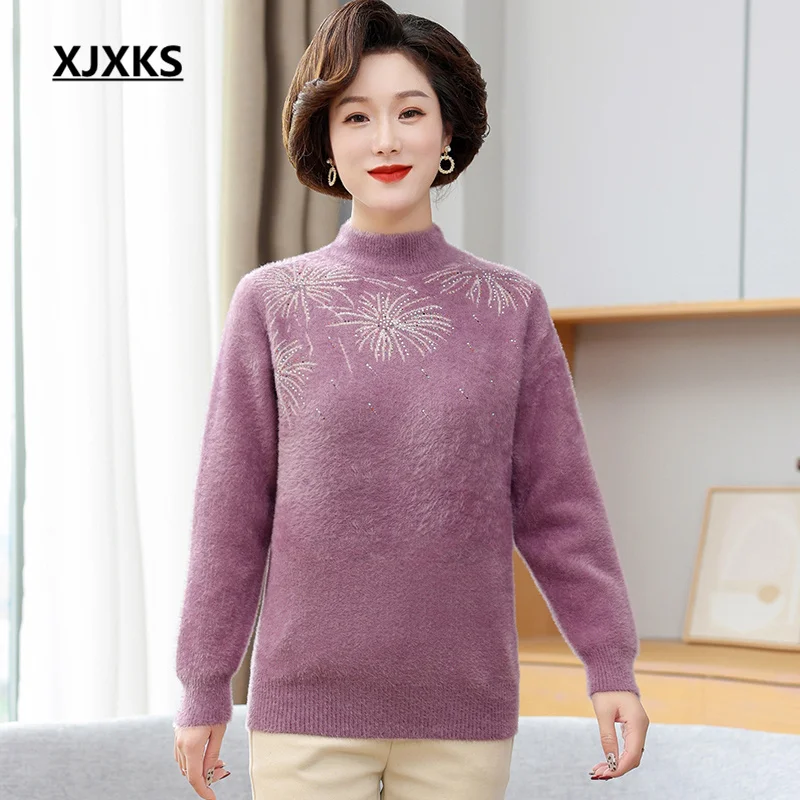 

XJXKS свободный Женский Свитер оверсайз с высоким воротником 2022 Зимний новый флисовый теплый вязаный пуловер Свитер Женский ский