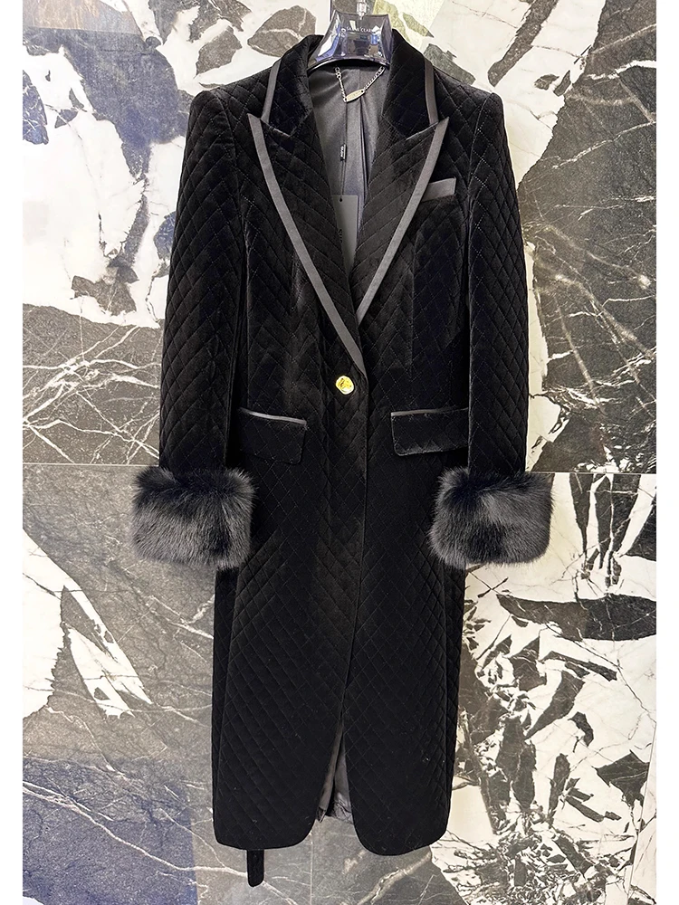 

Женское пальто из натурального хлопка, с рукавом из лисьего меха