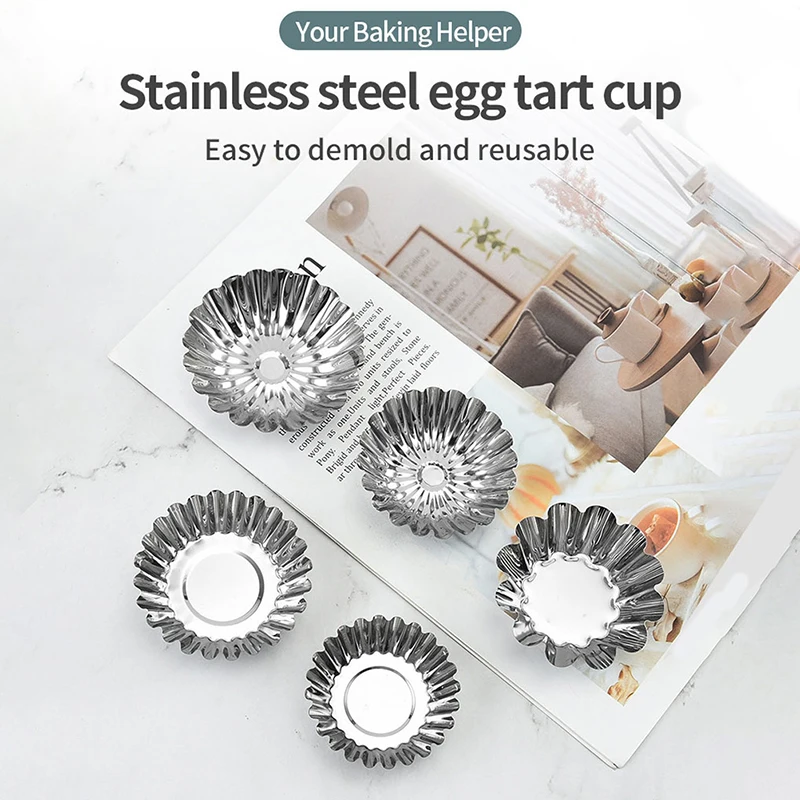 

10Pcs Mini Stainless Steel Tart Molds Cupcake Cookie Pudding Pie Mould Non-stick Muffin Cups Baking Tools Accessories