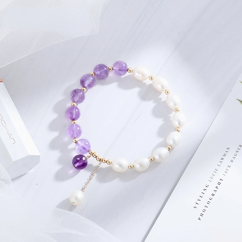 

Natural amethyst pearl girlfriends bracelet niche design female 14k gold student simple cold wind bracelet