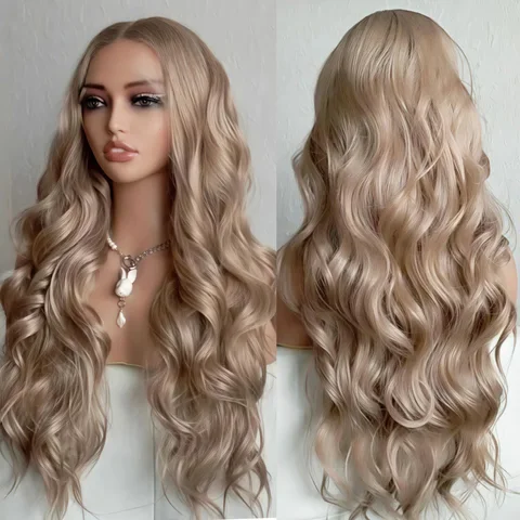 Синтетический парик RONGDUOYI, пепельно-русый, волнистый, 13x4